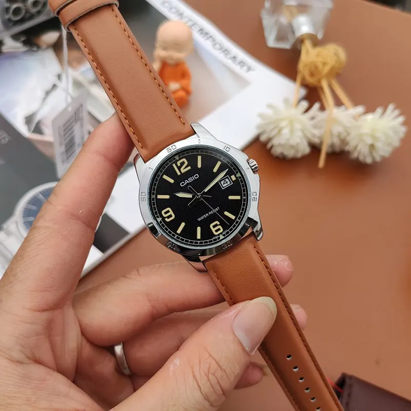 Casio Enticer Black Dial Brown Leather Men's Watch- MTP-V004L-1B2